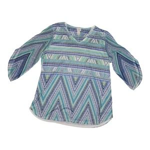 Chico's Blouse Women's Size 1 (M) V-Neck 3/4 Sleeve Small Rhinestones